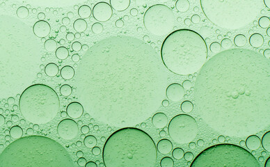Macro microscope green bubble texture, Close-up Green bubbles and drops oil background . blue green...