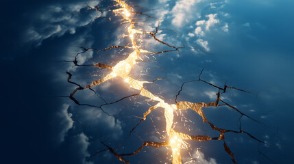 Golden Energy Surging Through Cracked Earth