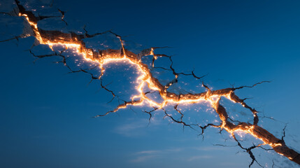 Cracked Ground Emitting Fiery Light under Blue Sky