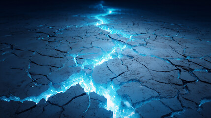 Blue Glowing Fissure in Cracked Landscape