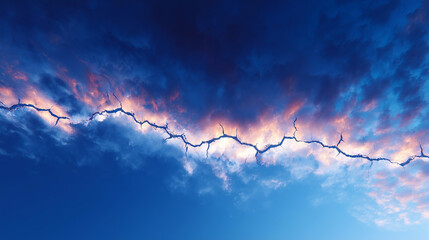 Fractured Sky: Cracks in a Vibrant Blue and Orange Cloudscape