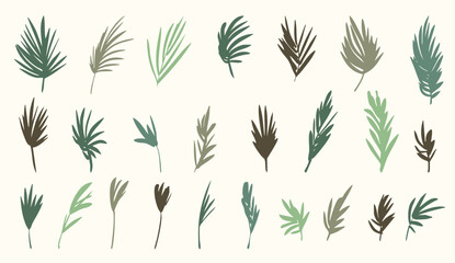 手描き風の葉っぱのイラストセット　ベクター　カラー