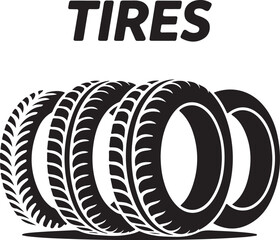 Black Tyre Silhouette Icons Set – Vector Tire Symbols on White Background © rs_studios