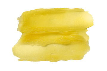 Mango yellow sugar scrub swatch isolated on transparent background, showcasing smooth texture, ideal for beauty and skincare product presentations. Mango fruit exfoliating scrubber swatch for design.