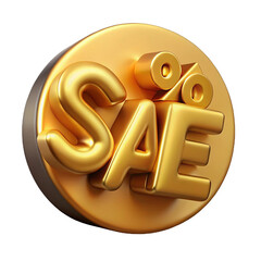 Three Dimensional Golden Sale Sign with Percentage rendered