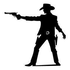 "Shooting Cowboy Vector Silhouette: A Minimal Pictogram Representing Wildwest Action with Gun, Pistol, and Western Charm"