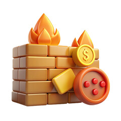 3D Render of a Firewall Under Cyberattack model