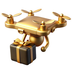 Golden Drone Delivering a Gift with a Gold Ribbon