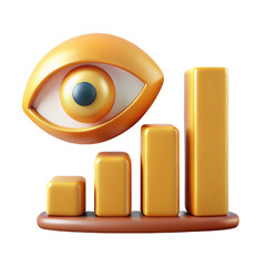 3D Render of Eye Watching Ascending Gold Bar Graph