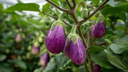 fruitful purple eggplant in plantation 