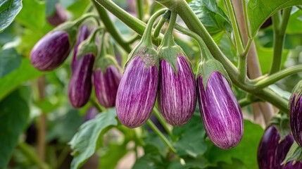 fruitful purple eggplant in plantation 