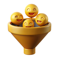 Happy Emojis in a Gold Funnel 3D Render