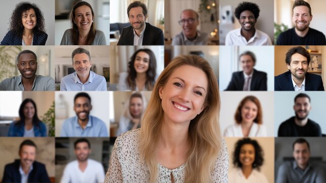 online video meeting with lots of people on screen