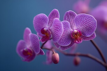 Lush purple orchid with intricate details on a luminous backdrop, exotic and elegant floral composition