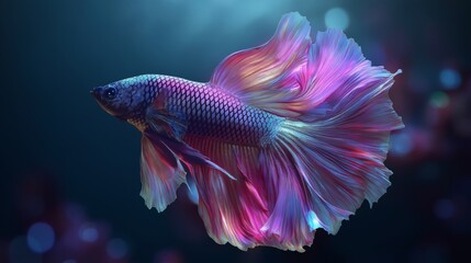 beautiful male purple  Siamese fighting fish in beautiful underwater scenery with bokeh light   