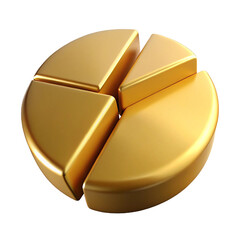 Three Dimensional Gold Pie Chart Graphic rendered gold