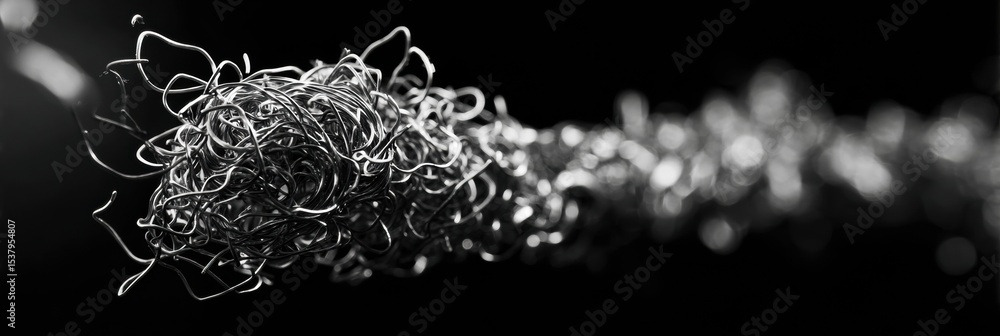 Poster tangled wire mass expanding in shadowed background creates a captivating texture