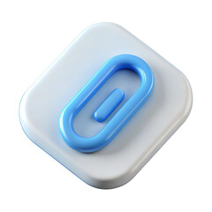 Three Dimensional Render of a Blue Paperclip Icon on a White Square
