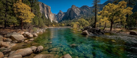 beautiful nature landscape river or stream flow in mountain valley with green forest and mountain around