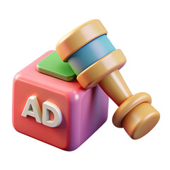 3D Render of Gavel Striking an AD Cube