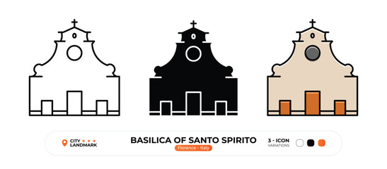 Obraz premium Basilica of Santo Spirito, Line Icon. Florence, Italy, Landmark, Silhouette, Color Vector, Editable Stroke.