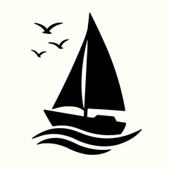A silhouette of a sailing vessel cruises the ocean waves, a perfect symbol for summer travel and nautical adventure