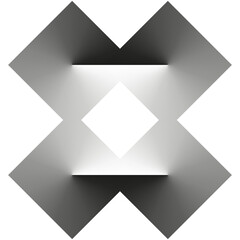Diamond cross icon. Vector shadow geometry. Central focus figure. Black white form.