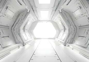Fototapeta premium Futuristic White Corridor, Spaceship Interior