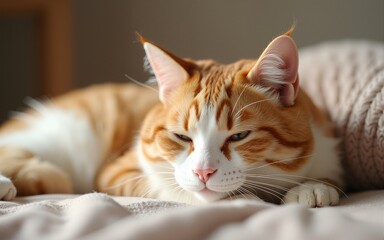 Relaxing cat spa day home animal photo cozy indoor close-up self-care concept. High quality