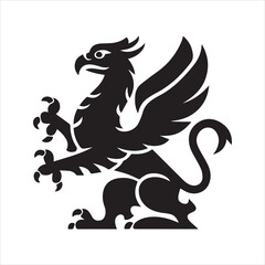 Mythical Griffin Silhouette Vector Icon with Wings and Tail