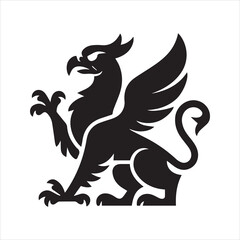 Mythical Griffin Silhouette Vector Icon with Wings and Tail