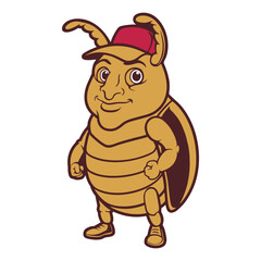 Funny cockroach cartoon vector illustration on white background