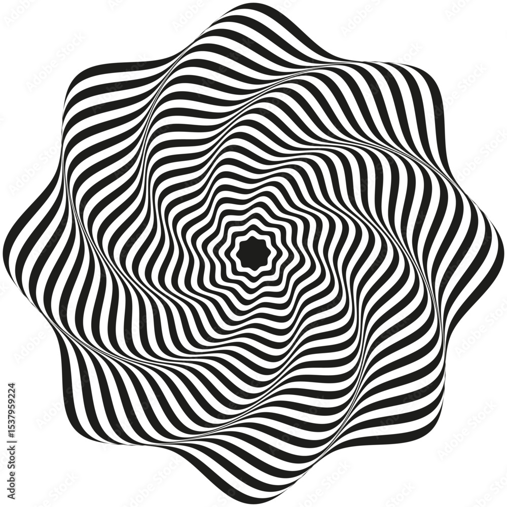 Poster ripple shape vector. abstract black line. wavy circular form. optical motion symbol.