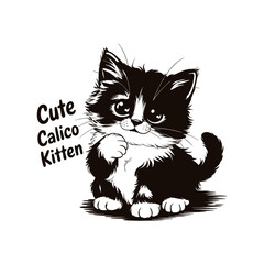 Hand Drawn Baby Kitten Art on White Background
