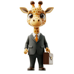 Giraffe in Business Suit with Briefcase Standing Confidently