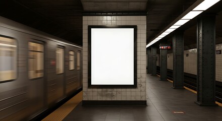 Blank Subway Advertising Poster Mockup Realistic Subway Station Setting
