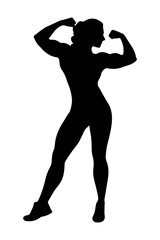 Silhouette of a female bodybuilder flexing