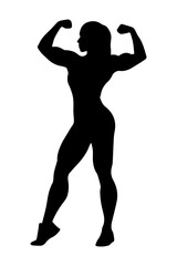 Silhouette of a female bodybuilder flexing
