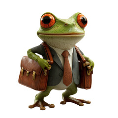 Comical Frog Businessman with Briefcases in a Professional Suit