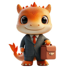 Cheerful Dragon Character in Business Suit with Briefcase