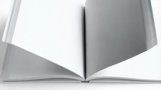 Clean studio shot of an open blank hardcover book, showing facing white pages, perfect for creative mockups or presentations.