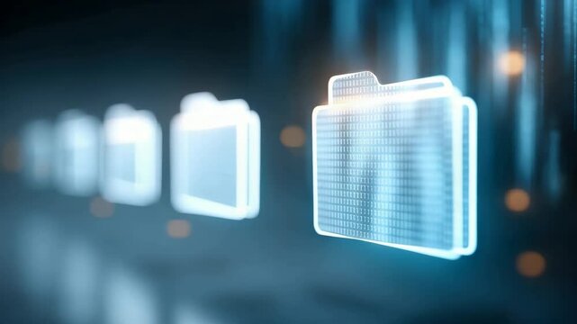 Digital file or online data storage. Storing and retrieving data from an online database or cloud storage system.