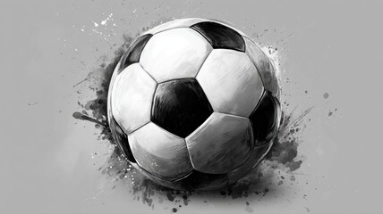 A stylized soccer ball with splashes, showcasing dynamic movement and energy.