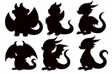 Black Dragon Vector Collection – Fantasy Winged Beast Silhouettes for Designers