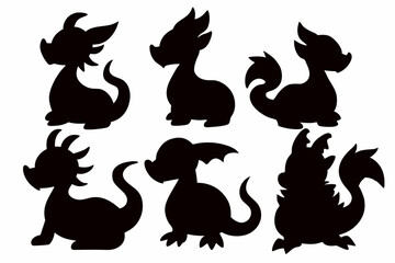 Dragon Silhouette Vector Set – Fantasy Black Dragon Icons for Design and Tattoo