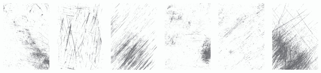 Grunge overlay texture vector set with distressed stamps, scratches, grainy effects, and old damaged surfaces. High-quality black grain textures for design overlays.

