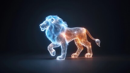 Ethereal lion formed from light, radiating a magical glow in a dreamy atmosphere, symbolizing strength and majesty