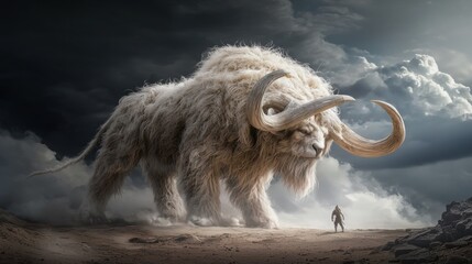 Majestic woolly mammoth standing proudly in a snowy landscape evoking the ancient ice age of prehistoric times