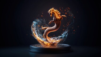 Captivating image of a fire breathing mermaid with fiery flames and aquatic elements emphasizing fantasy and magic