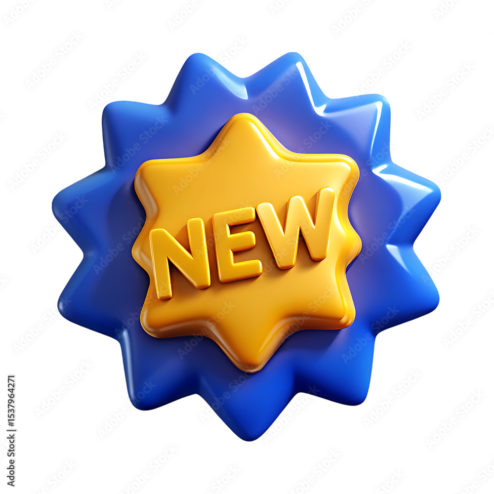 Poster shiny 3d badge displaying the word new centered on a dark black background